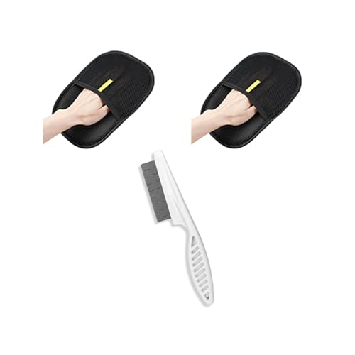 Vauki 2 Schwarze Haarentfernungshandschuhe + Kleiner Weißer Feinzahnkamm, Fell Magnet Handschuh, Elektrostatischer Tierhaarentferner für Sofas, Kleidung, Betten, Fellpflege und Knoten auflösen von Vauki
