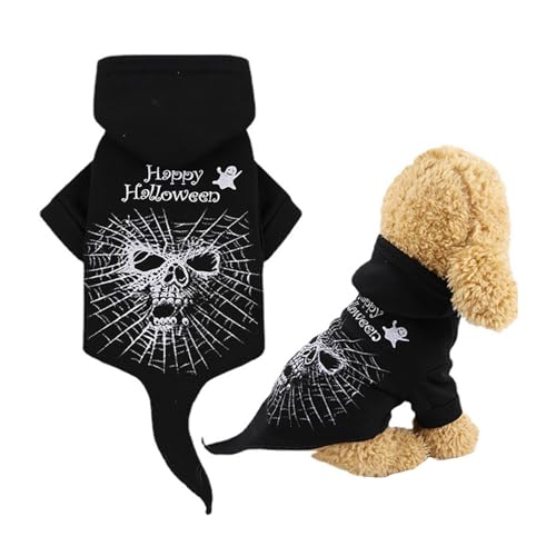 Vavious Hunde-Sweatshirt mit süßem Spinnenschädel, mit Kapuze, Geistergesicht, Halloween-Party, Hoodie für Welpen, Hundekostüm, Schwarz, Größe S von Vavious