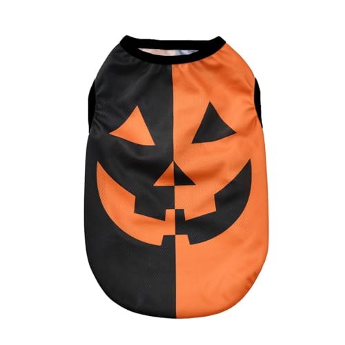 Vavious Hundekleidung für kleine Hunde und Mädchen, Kürbis-Smiley, atmungsaktives Baumwoll-Tanktop für Jungen, Hundekleidung, Orange01, Größe M von Vavious