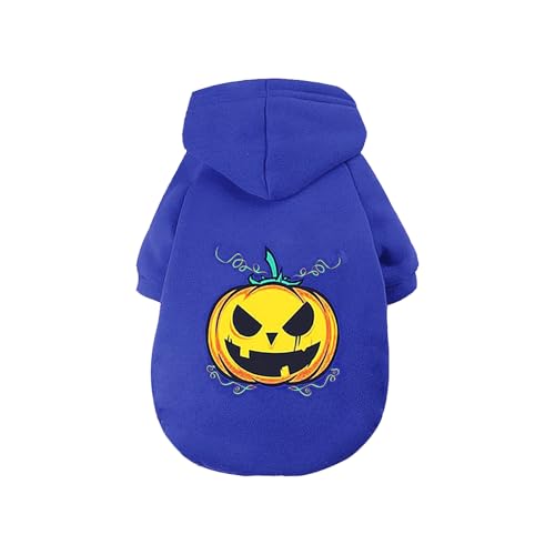 Vavious Hundepullover für Katzen, Halloween, Haustierkleidung, Fleece, Kapuzen-Sweatshirt, Welpenbekleidung für Kätzchen, Blau, Größe M von Vavious