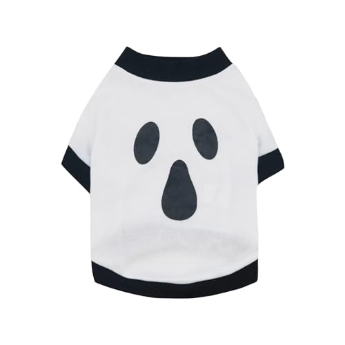 Vavious Katzen-Shirts, Hunde-Geist-Kostüm, Haustierkleidung für kleine Hunde, Mädchen, Jungen, hautfreundliches Hunde-Halloween-Outfit, 05-Weiß, Größe L von Vavious