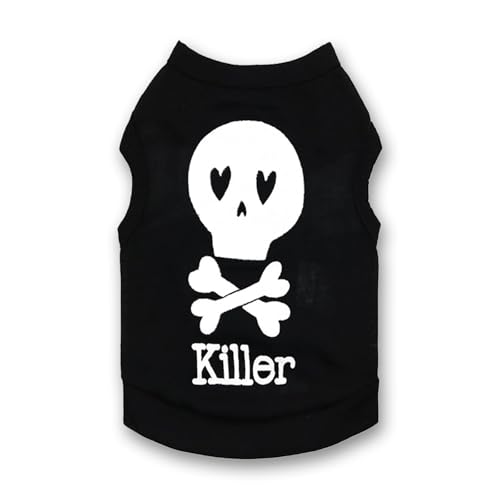 Vavious Katzenkleidung, Hunde-Outfit, Halloween, Totenkopf-Killer, bedrucktes Haustier-Shirt, dehnbar, ärmellos, Tank-Top, Weste für Katzen, Schwarz 01, Größe S von Vavious