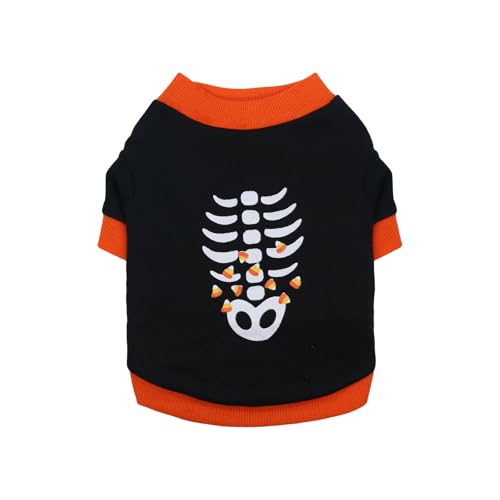 Vavious Lustiges Skelett-Halloween-Haustier-Shirt für Katzen und kleine Hunde – weibliche große Hundekleidung – Schwarz von Vavious