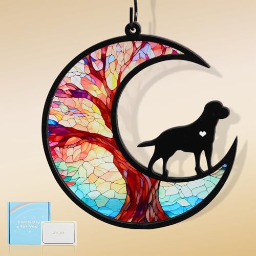 VavoPaw Haustier Gedenkgeschenke für Hunde, Haustier Verlust Trauergeschenk, DIY Name Hund Gedenk-Sonnenfänger, Dekorationen in Liebevoller Erinnerung für Verlust, Baum des Lebens & Labrador von VavoPaw