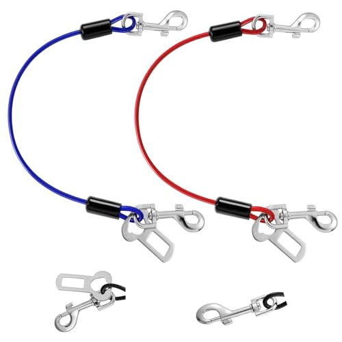 VavoPaw Hunde Auto Sicherheitsgurt, 32" Kausicherfest Draht Hund Auto Leine Anschnallgurt, Hundeleine mit Schnallen & Latch, Sicherheitsgeschirr für Klein Mittel Groß Hund Katze, Rot + Blau, 2 Stück VavoPaw Hunde Auto Sicherheitsgurt, 32" Kausicherfest Draht Hund Auto Leine Anschnallgurt, Hundeleine mit Schnallen & Latch, Sicherheitsgeschirr für Klein Mittel Groß Hund Katze, Rot + Blau, 2 Stück von VavoPaw