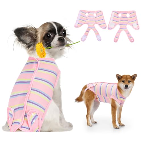 VavoPaw Hunde Erholungsanzug, Hund Anti-Lecken Genesungsanzug nach Operation, E-Kragen Alternative für Welpe Katze, Weicher Atmungsaktiver Schlafanzug mit Klettverschluss, S Rosa von VavoPaw