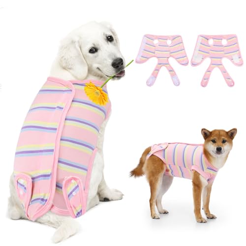 VavoPaw Hunde Erholungsanzug, Hund Anti-Lecken Genesungsanzug nach Operation, E-Kragen Alternative für Welpe Katze, Weicher Atmungsaktiver Schlafanzug mit Klettverschluss, XXXL Rosa von VavoPaw