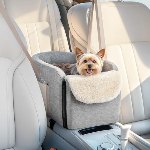 VavoPaw Hundeautositze für Kleine Hunde, Mittelkonsole Hundeautositz mit Rutschfestem Boden und Staufach, Hundebett für Welpen, Kleine Hunde, Katzen unter 12 Pfund, Grau von VavoPaw