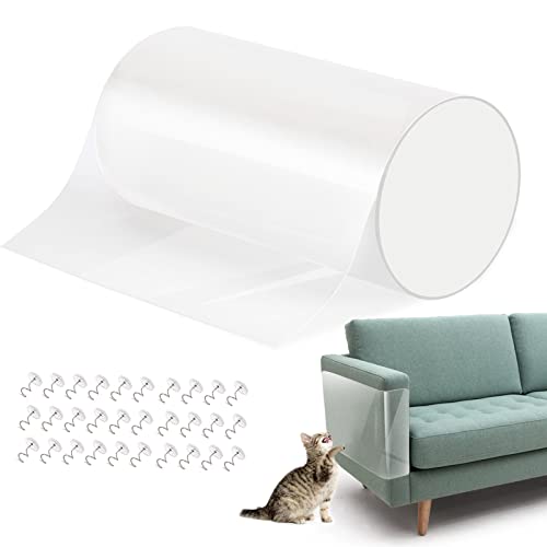 VavoPaw Katze Kratzschutz, 3m x 20cm Sofa Kratzschutzfolie Pads Möbelschoner Katze Möbelschutz Kratzpads mit 30 Nägel Klebefolien Krallenschutz für Möbel Couch Tür Wand Katzen Kratzabwehr, Transparent von VavoPaw