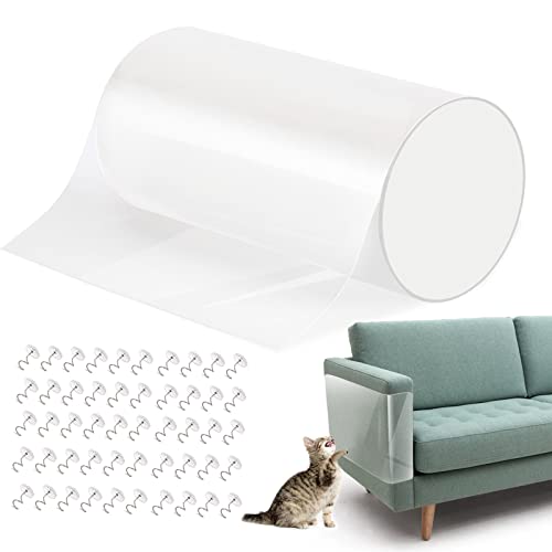 VavoPaw Katze Kratzschutz, 5m x 20cm Sofa Kratzschutzfolie Pads Möbelschoner Katze Möbelschutz Kratzpads mit 50 Nägel Klebefolien Krallenschutz für Möbel Couch Tür Wand Katzen Kratzabwehr, Transparent von VavoPaw