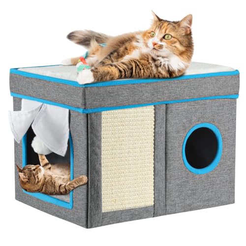 VavoPaw Katzenbetten für Indoor Katzen, Faltbare Katzenhöhle für Haustiere Katzenhaus mit Flauschigen Ball Hängen & Kratzmatte, Katze Versteck, 31x38x31 cm, Grau VavoPaw Katzenbetten für Indoor Katzen, Faltbare Katzenhöhle für Haustiere Katzenhaus mit Flauschigen Ball Hängen & Kratzmatte, Katze Versteck, 31x38x31 cm, Grau von VavoPaw