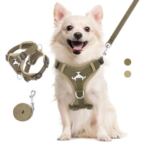 VavoPaw Katzengeschirr und Leine Set für Spaziergänge, Einstellbar Kätzchen Weste Geschirr mit Reflektierend Streif, Flucht Beweis Haustier Sicherheitsweste für Katzen, Welpen, L, Khaki von VavoPaw