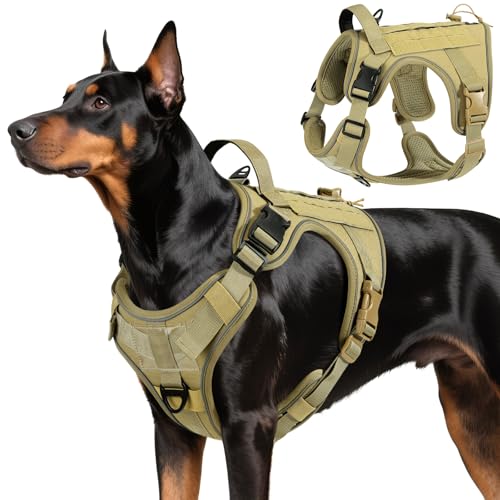 VavoPaw Taktisch Hundegeschirr, Einfach Kontrolle & Anti Zug Hundegeschirr mit Molle Panel und Reflektierend Streifen, Taktisch Weste für Hunde Training, Wandern, Jagd, Outdoor, Khaki, L von VavoPaw