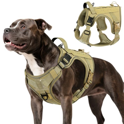 VavoPaw Taktisch Hundegeschirr, Einfach Kontrolle & Anti Zug Hundegeschirr mit Molle Panel und Reflektierend Streifen, Taktisch Weste für Hunde Training, Wandern, Jagd, Outdoor, Khaki, M von VavoPaw