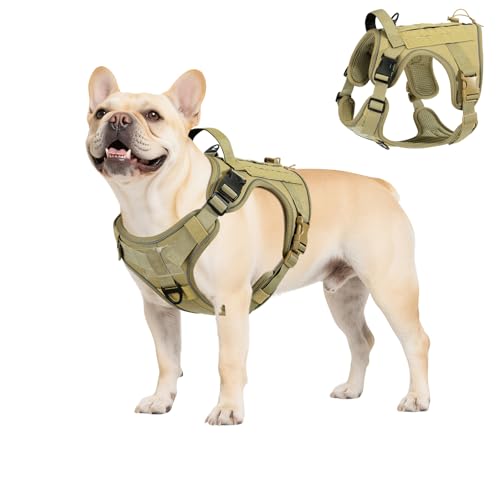 VavoPaw Taktisch Hundegeschirr, Einfach Kontrolle & Anti Zug Hundegeschirr mit Molle Panel und Reflektierend Streifen, Taktisch Weste für Hunde Training, Wandern, Jagd, Outdoor, Khaki, S von VavoPaw