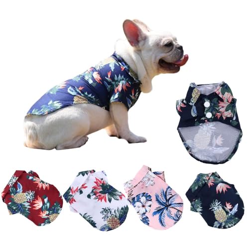 Vctitil 4 Stück Hunde-Shirts Katzenbekleidung Hawaiianische Ananas und Kokosnussbaum bedruckte Revers-Shirts Sommerweste Haustierkostüme für kleine, mittelgroße Hunde und Katzen von Vctitil