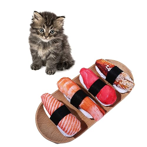 Vctitil 4 Stück Katzenminze-Spielzeug, Simulation Sushi Plüsch Katze Molar Spielzeug Katze Kauspielzeug Kätzchen Interaktives Spielzeug, verschleißfest, lindert Langeweile, für Haustiere von Vctitil