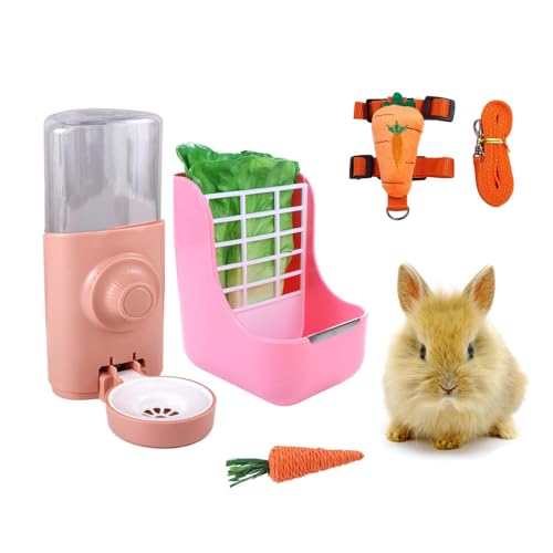 Vctitil Bunny Supplies – Verstellbares Karotten-Hasengeschirr und Leine, 2-in-1 Kaninchen-Heu-Futterspender, Kaninchen-Wasserspender, Karottenschleifzähne Spielzeug (S, Orange) von Vctitil