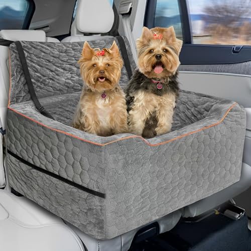 Vdamu Hundeautositz für größere und mittelgroße Hunde – Hundeerhöhung, bequemes Hunde-Autobett mit waschbarem Bezug und Aufbewahrungstaschen für Hunde unter 27 kg (Grau) von Vdamu