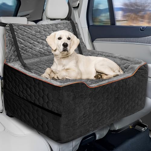 Vdamu Hundeautositz für größere und mittelgroße Hunde – Hundeerhöhung, bequemes Hunde-Autobett mit waschbarem Bezug und Aufbewahrungstaschen für Hunde unter 27 kg (Schwarzgrau) von Vdamu