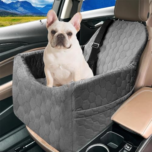 Vdamu Hundeautositz für kleine Hunde, Sitzerhöhung & Reisebett, waschbar & abnehmbares Design, Haustier-Reise-Sicherheitssitz mit Aufbewahrungstaschen, geeignet für Hunde unter 15,9 kg (Grau) von Vdamu