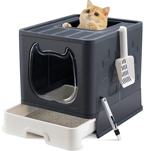 Faltbare Katzentoilette mit Deckel, abgedeckte Katzentoilette mit Katzentoilette und 2 in 1 Bürste, leicht zu reinigende Katzentoilette, geschlossene Katzentoilette von Vealind
