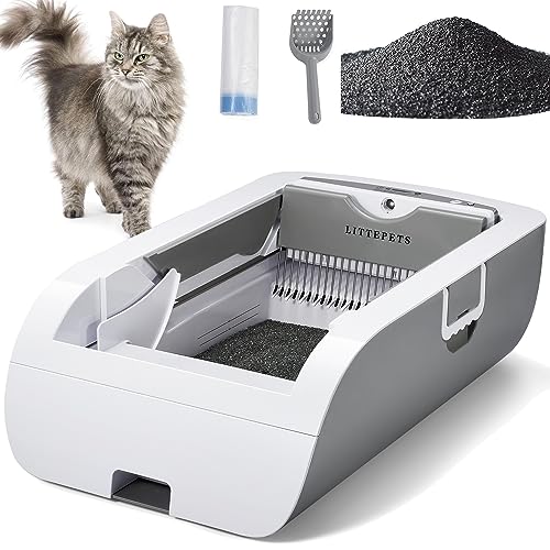 Vealind Automatische Katzentoilette, wiederaufladbare, selbstreinigende Katzentoilette, Knopfsteuerung, Katzenklo mit Geruchsneutralisierer von Vealind