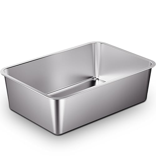Vealind Edelstahl Katzenklo, Große Katzentoiletten Offen Katzentoilette Edelstahl, Metall Katzenklo für Katzen, Niemals Gerüche, Fleckfrei, Rostfrei, 50x35x15 cm Cat Toilet von Vealind