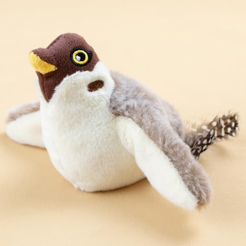 Vealind Flapping Bird Cat Toys Interactive Catnip Toy for Kitty, USB Rechargeable Touch Activated Electric Realistic Plush Catnip with Squeak Chirping Sound Kitten Toy for Indoor Cats von Vealind