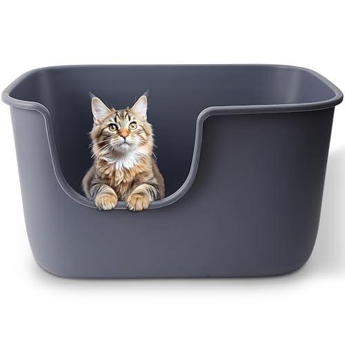 Vealind Große hochseitige Katzentoilette Extra Tiefe Katzentoilette für Multi Katzen Haushalt, Hochwand Katzentoilette Anti-Splashing Kitty Katzentoilette von Vealind