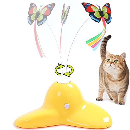 Vealind Interaktives Katzenspielzeug für den Innenbereich, mit 360 ° drehbarem Schmetterling, Gelb von Vealind