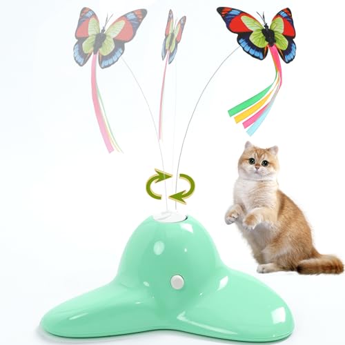 Vealind Interaktives Katzenspielzeug mit Schmetterling, Katzen Elektrisch Katzenspielzeug Intelligenz, Tumbler Katzenspielzeug für Batteriebetrieben mit 2 Schmetterling, Grün von Vealind