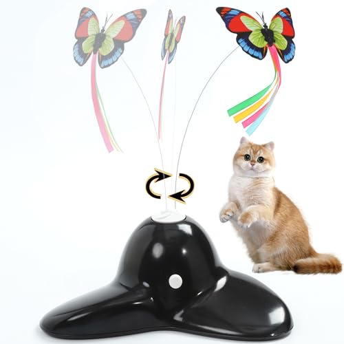Vealind Interaktives Katzenspielzeug mit Schmetterling, Katzen Elektrisch Katzenspielzeug Intelligenz, Tumbler Katzenspielzeug für Batteriebetrieben mit 2 Schmetterling, Schwarz von Vealind