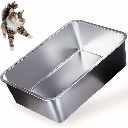 Vealind Katzentoilette aus Edelstahl, robust, 50 x 35 x 10 cm, Metall-Antihaftbeschichtung, auslaufsicher, leicht zu reinigen, offene Oberseite, Katzentoilette Vealind Katzentoilette aus Edelstahl, robust, 50 x 35 x 10 cm, Metall-Antihaftbeschichtung, auslaufsicher, leicht zu reinigen, offene Oberseite, Katzentoilette von Vealind