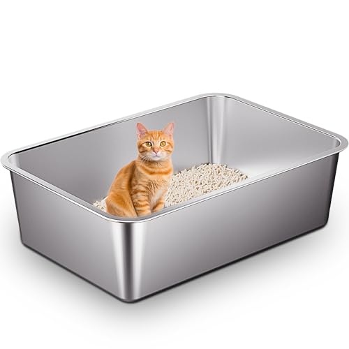 Vealind Katzentoilette aus Edelstahl, robust, 60 x 40 x 10 cm, Metall-Antihaftbeschichtung, auslaufsicher, leicht zu reinigen, offene Oberseite, Katzentoilette Vealind Katzentoilette aus Edelstahl, robust, 60 x 40 x 10 cm, Metall-Antihaftbeschichtung, auslaufsicher, leicht zu reinigen, offene Oberseite, Katzentoilette von Vealind
