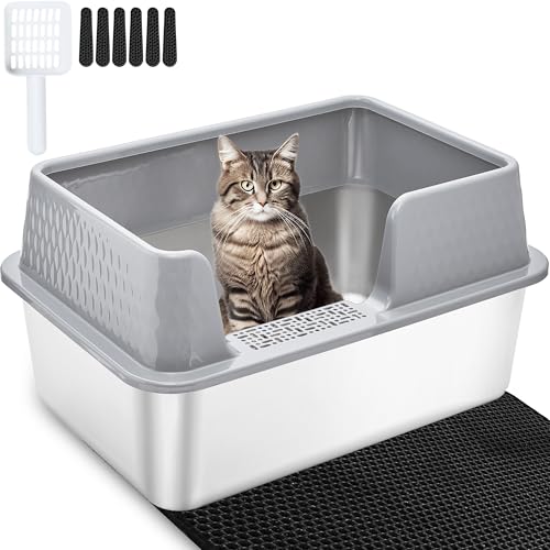 Vealind Oben offene Katzentoilette aus Edelstahl, Starkes und langlebiges Metallmaterial, Katzentoilette, hohe Seiten Vealind Oben offene Katzentoilette aus Edelstahl, Starkes und langlebiges Metallmaterial, Katzentoilette, hohe Seiten von Vealind