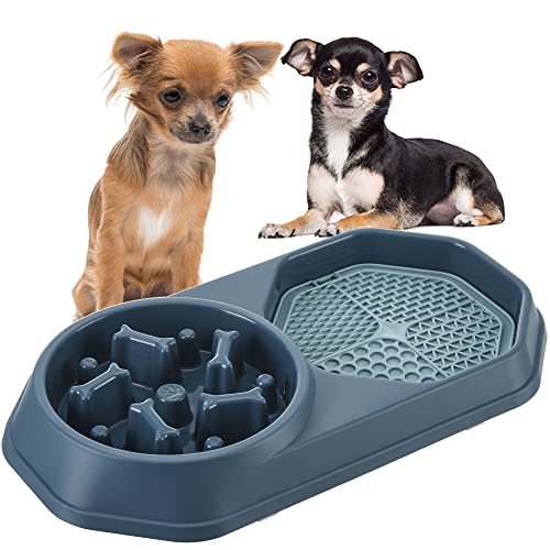 Vealind Slow Feeder Dog Bowls, Puzzle Lick Mats for Pet Puppy Cats, Relief Calming Training Dog Slow Food Double Bowls (Navy) von Vealind