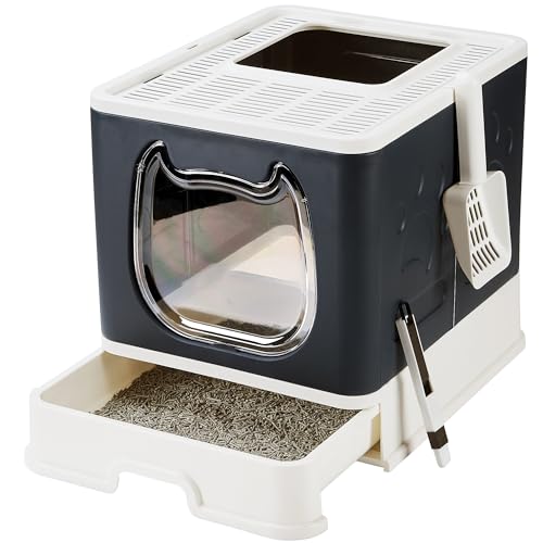 Vealind Überdachte Katzentoilette mit Deckel für kleine und mittelgroße Katzen, Kätzchenstreu von oben für wachsende Katzen, Schubladentyp mit Haustür, Katzentoilette (Schwarz mit weißer Oberseite) Vealind Überdachte Katzentoilette mit Deckel für kleine und mittelgroße Katzen, Kätzchenstreu von oben für wachsende Katzen, Schubladentyp mit Haustür, Katzentoilette (Schwarz mit weißer Oberseite) von Vealind