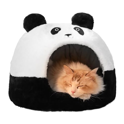 Katzenbett, Panda Design Welpenhaus, 17.72x17.72x16,54 Zoll kompaktes schweres gemütliches Schlaf mit weichem Kissen, Haustierhaus für Kätzchen, Kaninchen, Winterkomfort im Außenbereich im Freien von Veasbuu