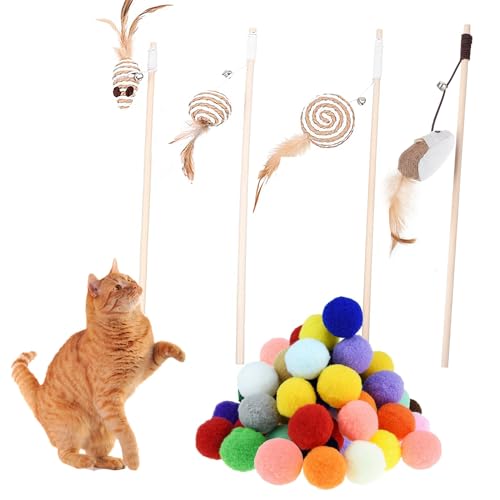 Vebetter 4 Stück Katzenspielzeug Feder, Interaktives Katzenangel Katze Spielzeug Katzenspielzeug-Stab mit Maus Fisch Vogel Plüschtier für Katzenbeschäftigung, mit 10 Stück Katze Spielzeug Bälle. Vebetter 4 Stück Katzenspielzeug Feder, Interaktives Katzenangel Katze Spielzeug Katzenspielzeug-Stab mit Maus Fisch Vogel Plüschtier für Katzenbeschäftigung, mit 10 Stück Katze Spielzeug Bälle. von Vebetter