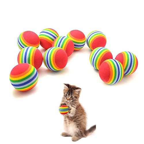 Vebetter Regenbogen Katzenball, 9 Pz 4,2 cm weicher Katzenball Interaktives Kätzchen Spielzeug Regenbogen Katzenbälle Bunte Schaumstoffbälle für Haustiere,Spielendes Kau-Übungsspielzeug, Cat Toy Ball. von Vebetter