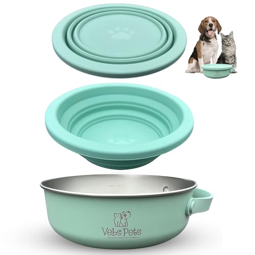 Vebs Pets - Edelstahl-Hundenapf, 850 ml, mit faltbarem Napfdeckel, 590 ml mit Griff, auslaufsicher, rutschfest, für Futter und Wasser für Hunde und Katzen, mittelgroße Hunde, tragbarer Reisehund (Jade Vebs Pets - Edelstahl-Hundenapf, 850 ml, mit faltbarem Napfdeckel, 590 ml mit Griff, auslaufsicher, rutschfest, für Futter und Wasser für Hunde und Katzen, mittelgroße Hunde, tragbarer Reisehund (Jade von Vebs Pets