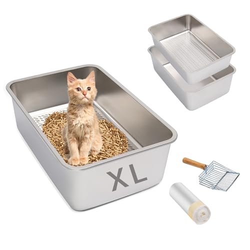 Katzentoilette aus Edelstahl, XL, hochseitig, auslaufsicher, leicht zu reinigen, 59,9 cm L x 40,4 cm B x 20,3 cm H, inklusive Schaufel und Einsatz, ideal für große Katzen und Kiefernpellets Katzentoilette aus Edelstahl, XL, hochseitig, auslaufsicher, leicht zu reinigen, 59,9 cm L x 40,4 cm B x 20,3 cm H, inklusive Schaufel und Einsatz, ideal für große Katzen und Kiefernpellets von Vechor