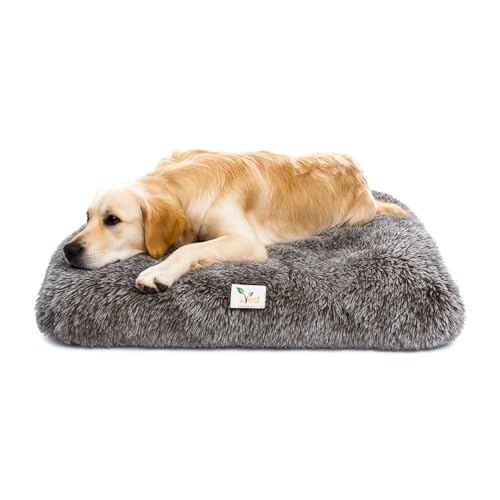 Ved Beruhigendes Hundebett Mittel – Flauschige Anti-Angst-Haustiermatratze für die Hundebox, Waschbares Plüsch-Hundekissen mit Rutschfester Unterseite, Grau, (75 x 50 x 7 cm (L x W x H) von Ved