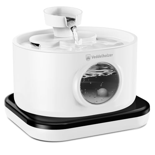 Veddelholzer 2,8 Liter Premium Katzenbrunnen kabellos mit Bewegungsmelder und 4 Fach Filter extrem leise 5200 mAh Akku inkl USB-C Kabel und Stecker Trinkbrunnen für Katzen & Hunde von Veddelholzer