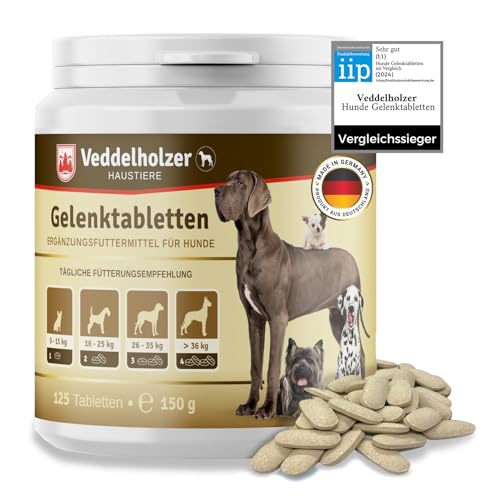 Veddelholzer VERGLEICHSSIEGER 2020 Hunde Gelenktabletten mit Grünlippmuschel Hund MSM & Teufelskralle Glucosamin & Kollagen 125 Kapseln Hunde Leckerlis von Veddelholzer