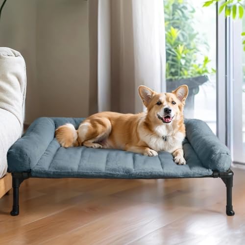 Veehoo Kühlendes erhöhtes Hundebett + abnehmbares, flauschiges Plüschkissen, erhöhtes Hundebett mit waschbarer Nackenrolle, atmungsaktives Teslin-Netz, rutschfeste Füße, 81,3 x 63,5 cm, Veehoo Kühlendes erhöhtes Hundebett + abnehmbares, flauschiges Plüschkissen, erhöhtes Hundebett mit waschbarer Nackenrolle, atmungsaktives Teslin-Netz, rutschfeste Füße, 81,3 x 63,5 cm, von Veehoo