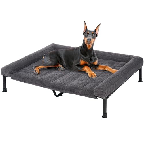 Veehoo Hundeliege Outdoor XXL Waschbar, Flauschiges Hundeliege mit Abnehmbarem Polster, Erhöhtes Hundebett Hundesofa mit Rutschfesten Füßen für Drinnen Draußen, Grau 150 x 94 x 20 cm von Veehoo