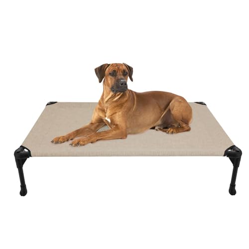 Veehoo Hundeliege Outdoor, Erhöhtes Hund Haustierbett Hundebett Outdoor Grosse Hunde aus Waschbar & Dauerhaft Textilene Netzstoff für Innen Außenbereich, Beige L 107 x B 76 x H 18 cm von Veehoo