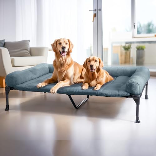 Veehoo Kühlendes erhöhtes Hundebett + abnehmbares, flauschiges Plüschkissen, erhöhtes Hundebett mit waschbarer Nackenrolle, atmungsaktives Teslin-Netz, rutschfeste Füße, 149,9 x 95,2 cm, Veehoo Kühlendes erhöhtes Hundebett + abnehmbares, flauschiges Plüschkissen, erhöhtes Hundebett mit waschbarer Nackenrolle, atmungsaktives Teslin-Netz, rutschfeste Füße, 149,9 x 95,2 cm, von Veehoo
